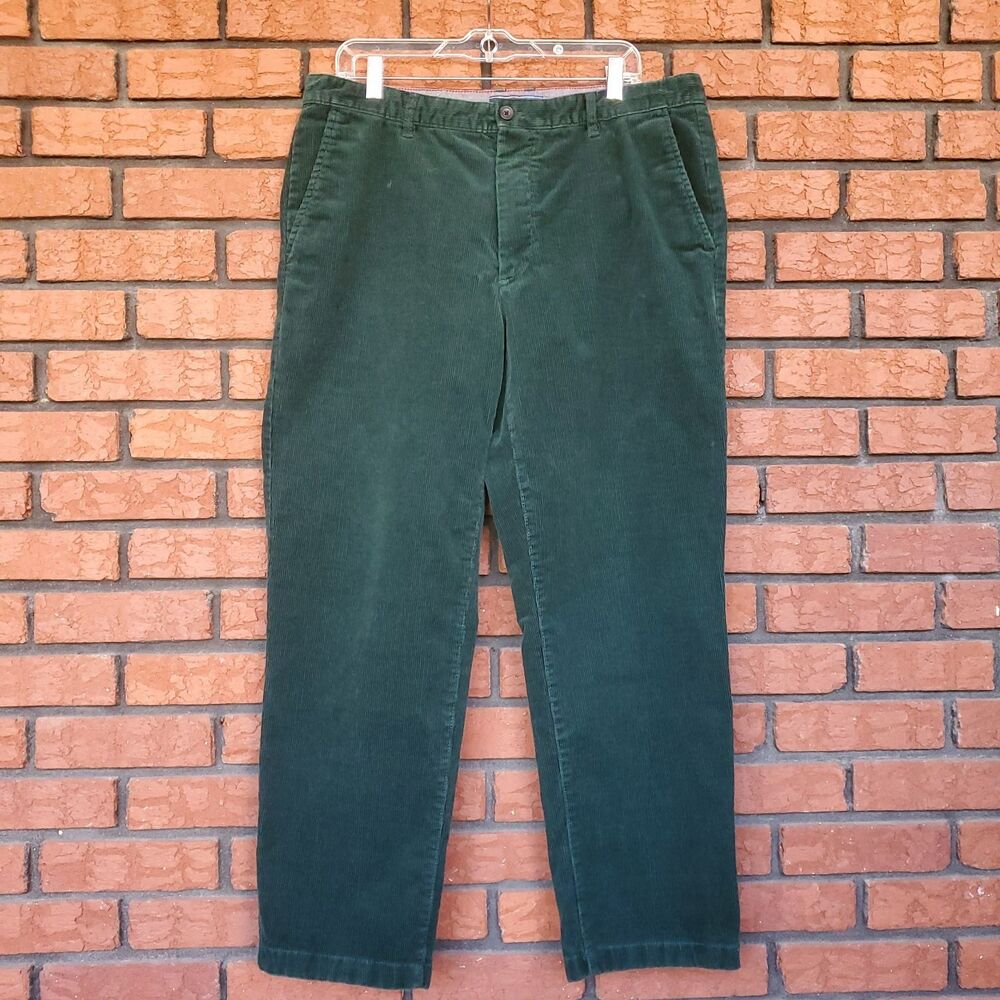 IZOD Corduroy Pants 35 x 28 (36x29 Label) Green Straight Leg Casual Chino Preppy